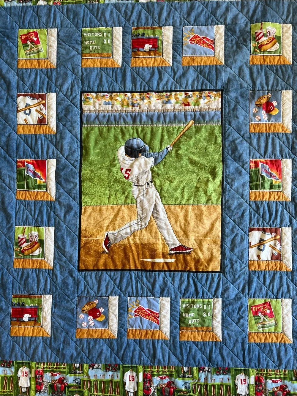 BASEBALL Themed Handmade OOAK Quilt Twin All-American Allstar Sports 77x61” Cozy